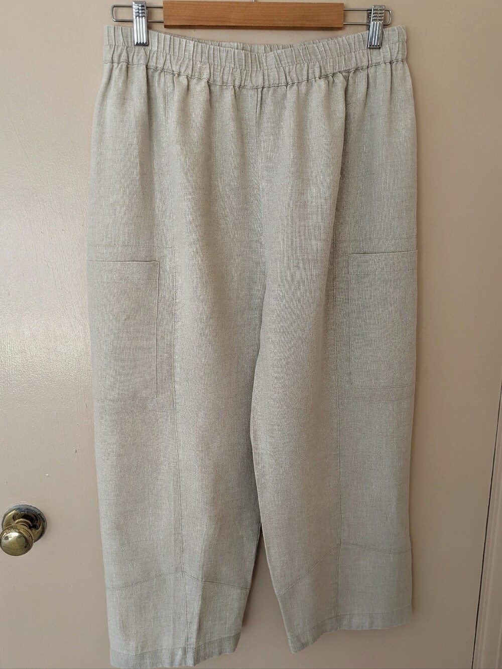 Sympli narrow lantern ankle pant, light beige linen, women's size S, LIKE NEW